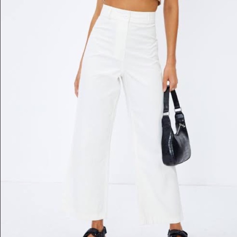 Glassons white cotton high-waisted wide leg pants - Picture 1 of 2